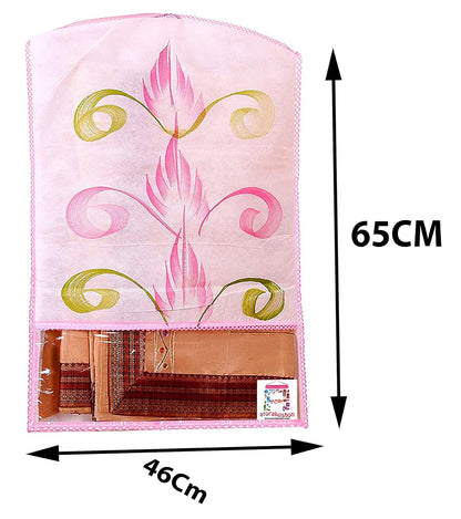 Fabric Printed Hanging Saree Cover Wardrobe Organizer (Pack of 12)