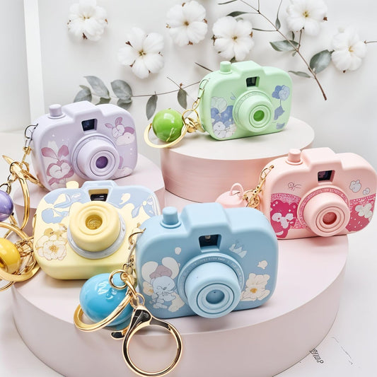 Cute Mini Projector Camera Toy with Bell for Kids and Girls, Kawaii Style Multicolor Design, Light Projection Feature, Fun Cartoon Keychain for Bags, Pouches, Zippers & Gifting