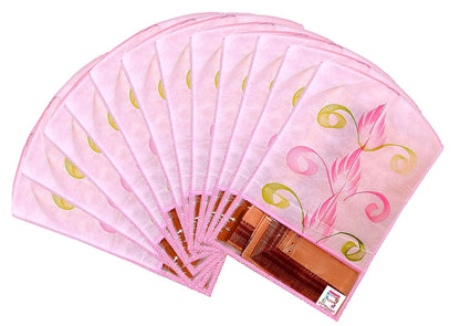 Fabric Printed Hanging Saree Cover Wardrobe Organizer (Pack of 12)