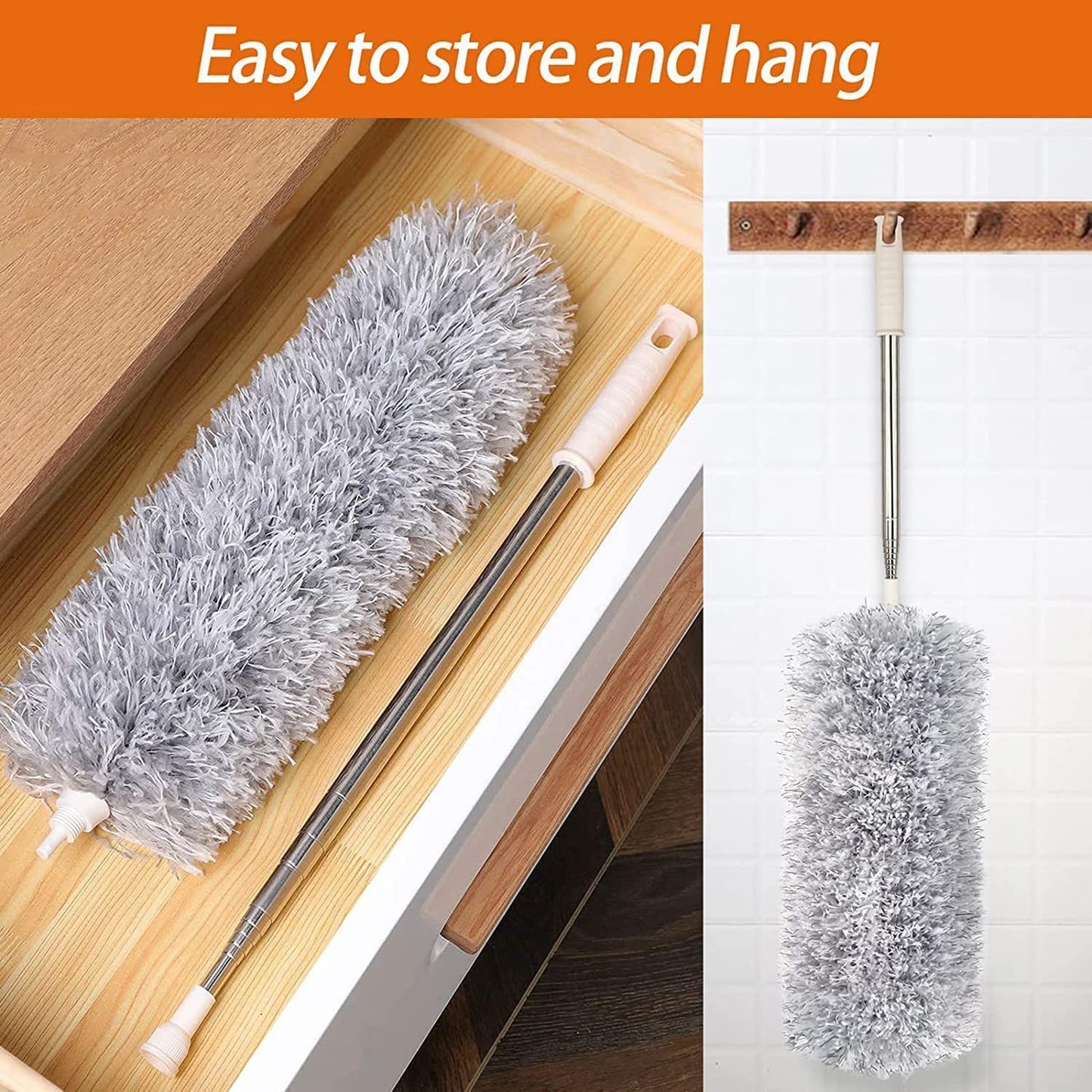 Microfiber Feather Duster Bendable & Extendable Fan Cleaning Duster with 100 inches Expandable Pole Handle Washable Duster for High Ceiling Fans,Window Blinds, Furniture (Standard)