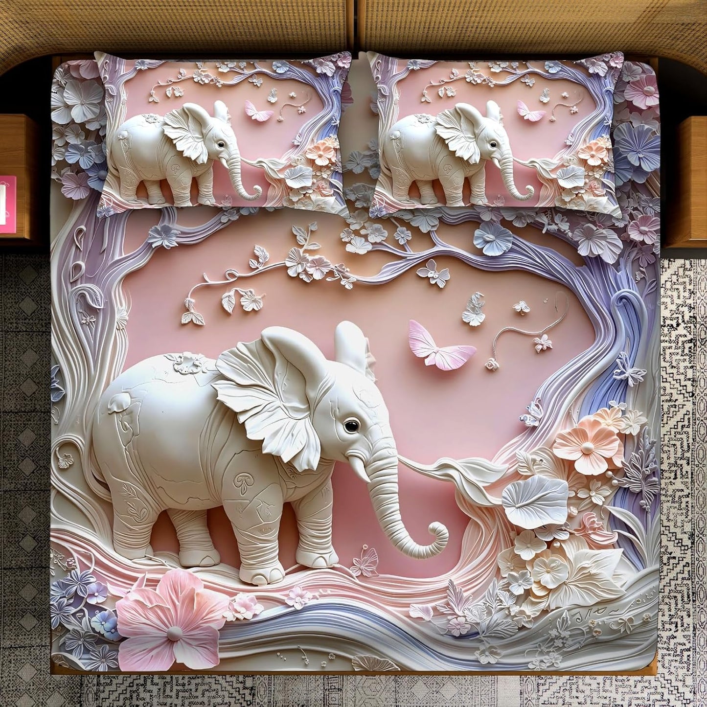 7D Digital Glace Cotton King Size Printed Flat Double Bedsheet, 108 X 108 Inch and 2 Pillow Cover Without Joint (Multicolor)