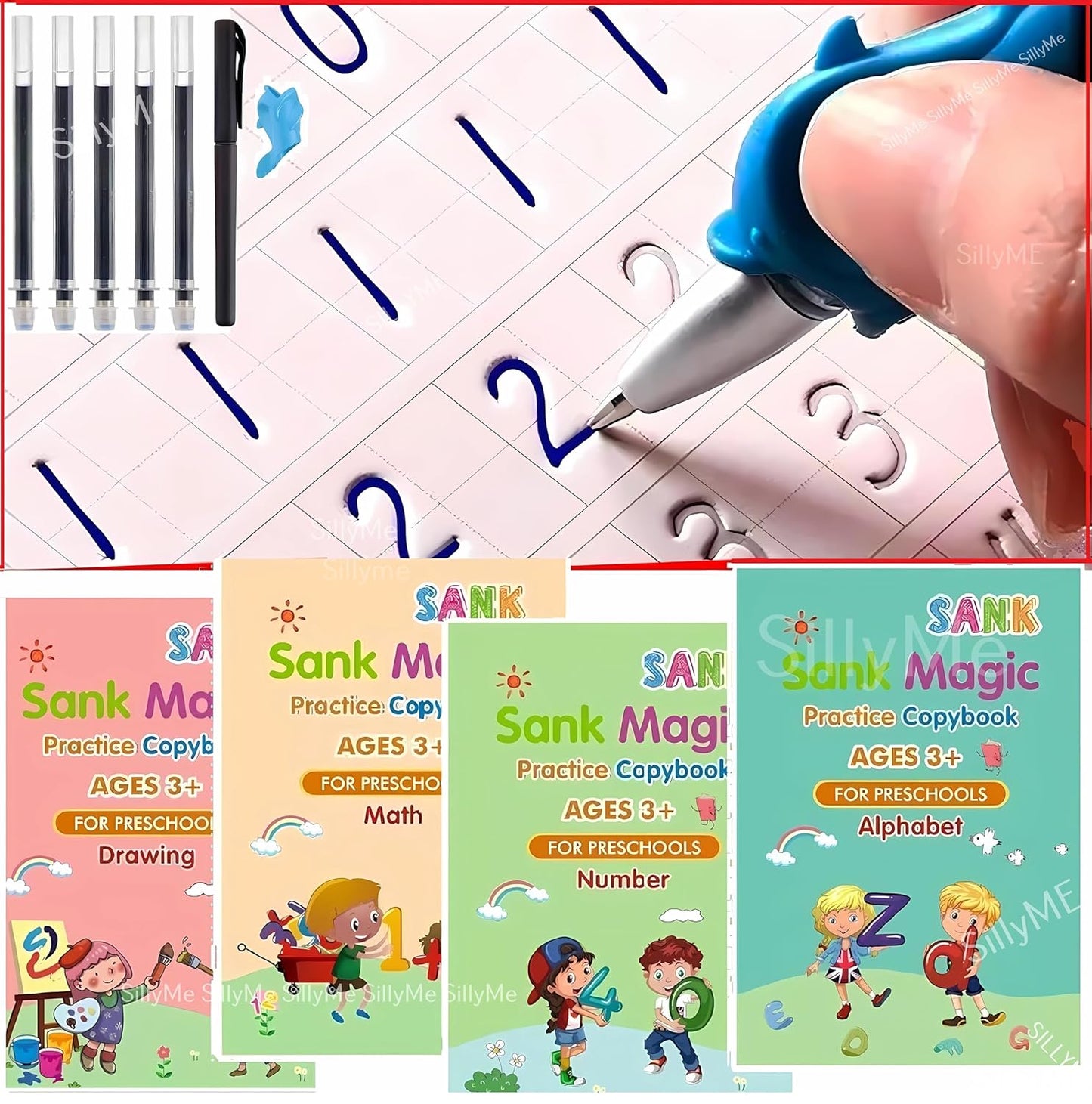 Sank Magic Book for Kids 2-5years - 4 Books +1 Pen+ 10Refill + 1 Grip